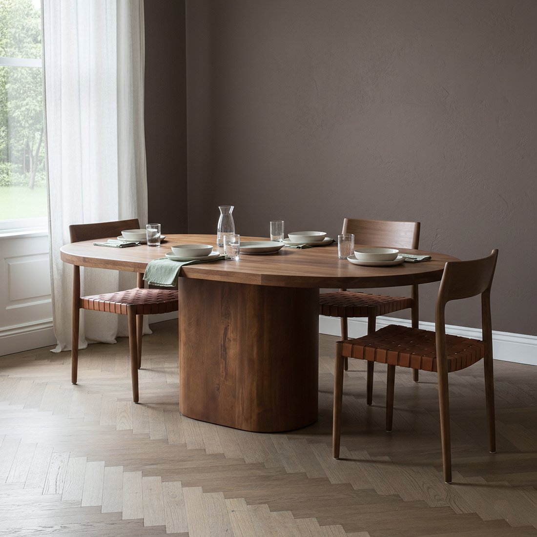 Freya teak dining room chair with leather - Natural