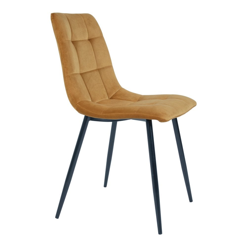 Middelfart Dining Chair - Polyester Velvet, Steel, Mustard Yellow - Set of 2