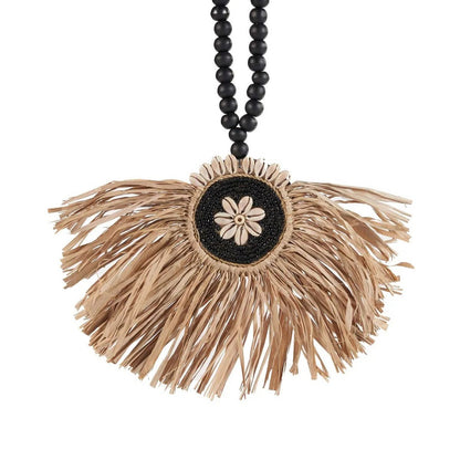 Handcrafted Raffia Mahkota Tassel Decorative Accent - Natural Black