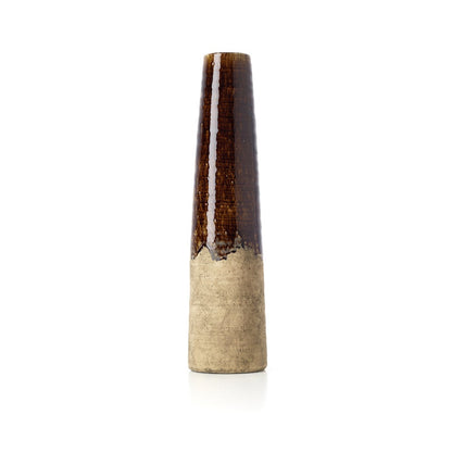 Stoneware Cone Vase - Concrete Brown Modern Decor - Large