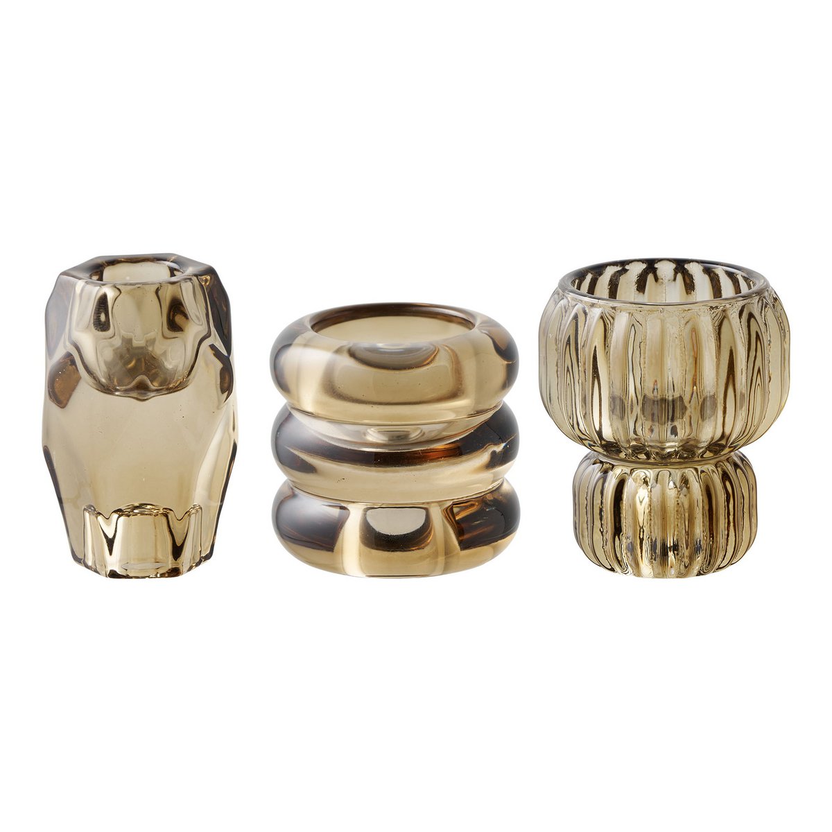 Candle holder, glass, smoked brun, set of 3