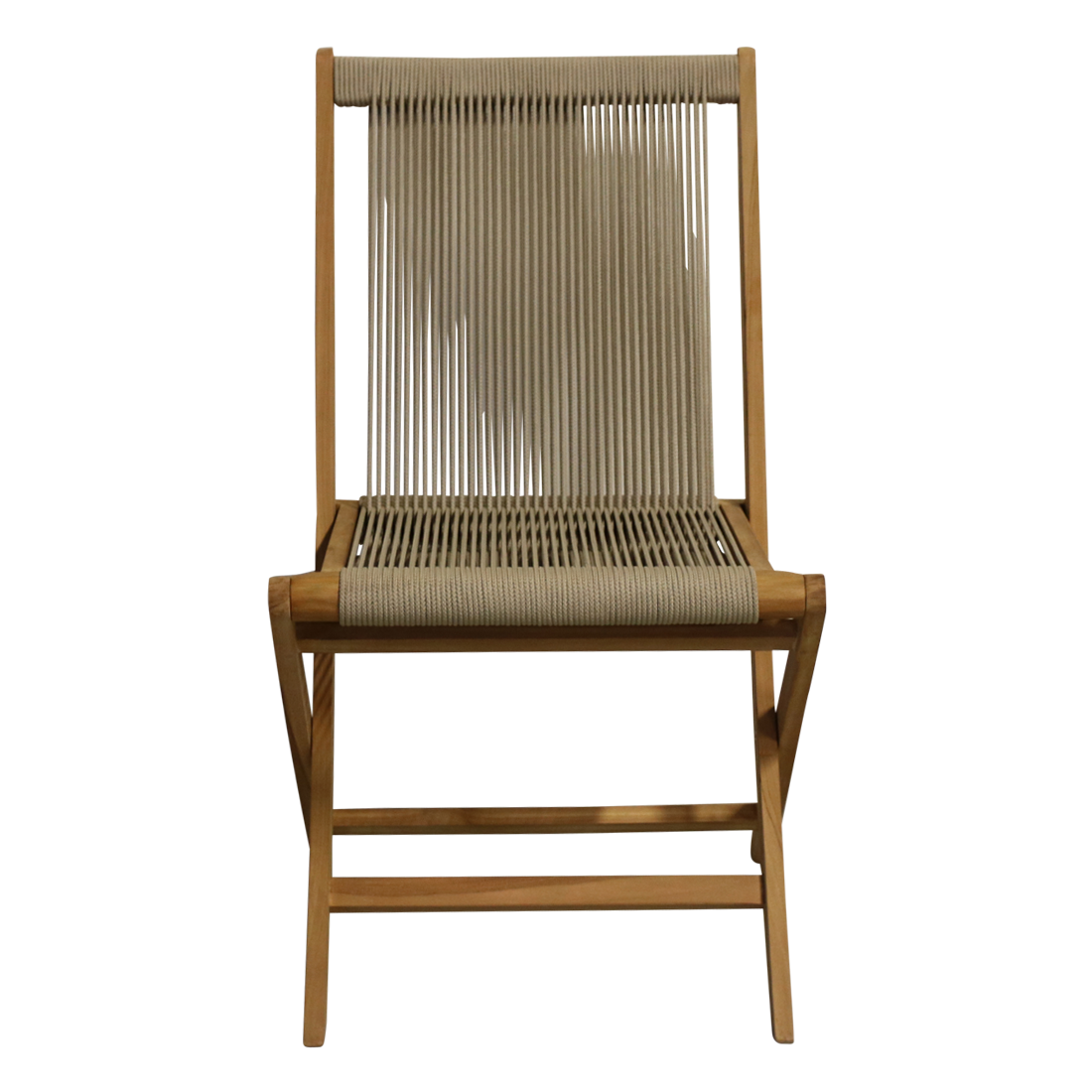 Teak Garden Chair with Rope Seat - Folding Outdoor Chair, Natural