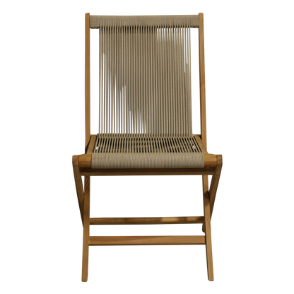 Teak Garden Chair with Rope Seat - Folding Outdoor Chair, Natural