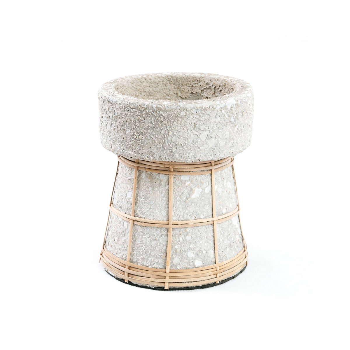 Concrete Tea Light Holder - Natural Rattan Grid Design - Medium