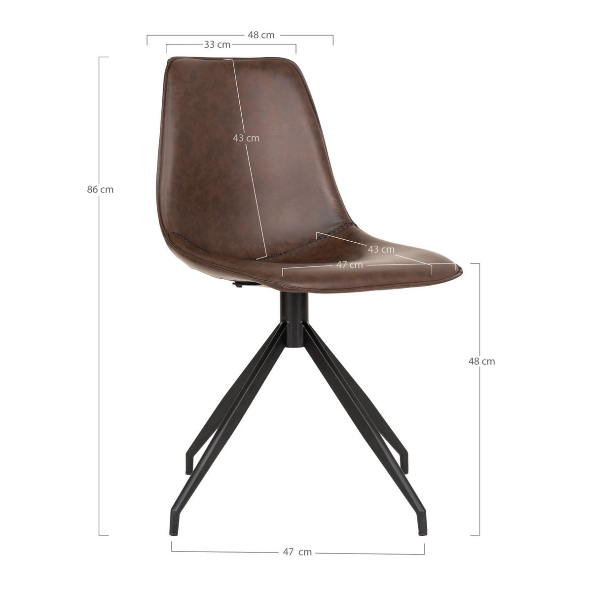 Monaco Dining Chair - Dark Brown, PU/Steel, 56x48x86 cm - Set of 2