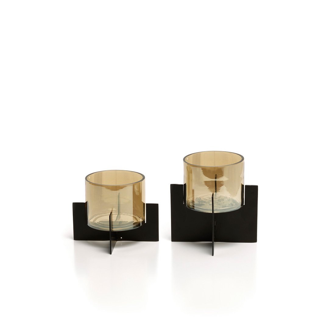 Aluminum Candle Holder - Black Hurricane Style, High