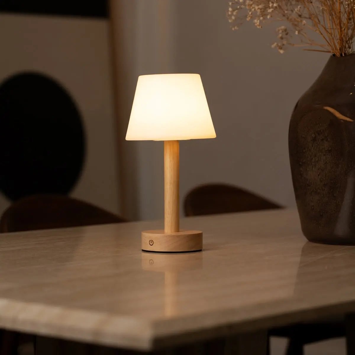Zoë Light Brown Wooden Rechargeable Table Lamp | Dimmable, USB-C & Up to 80 Hours of Battery Life