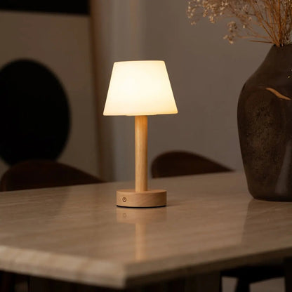 Zoë Light Brown Wooden Rechargeable Table Lamp | Dimmable, USB-C & Up to 80 Hours of Battery Life