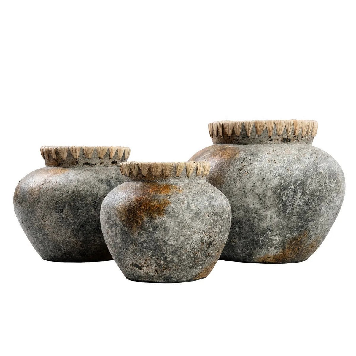 Terracotta Vase - Antique Grey Raffia Vase - Medium