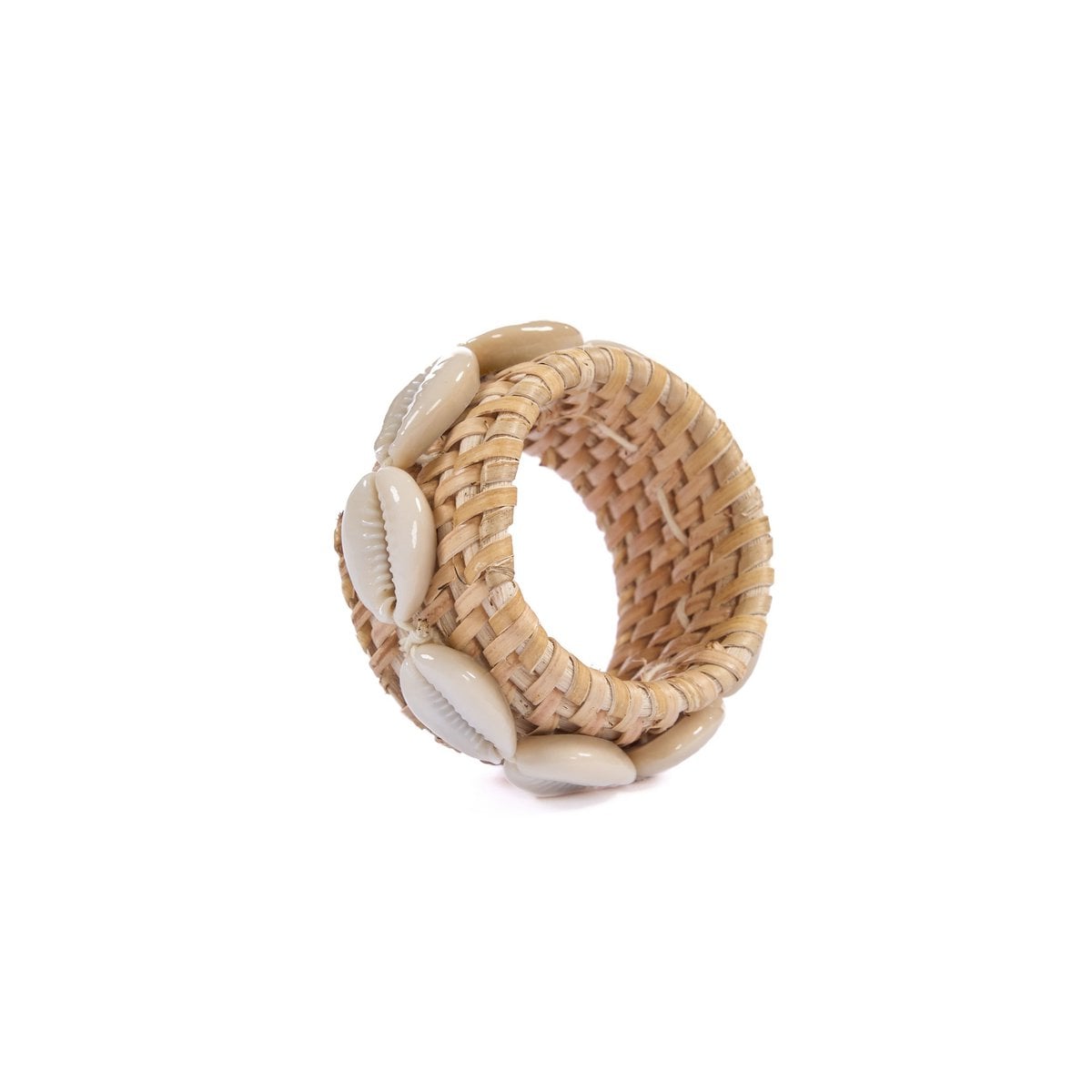 Rattan Napkin Ring - Natural White Shell Coastal Table Decor