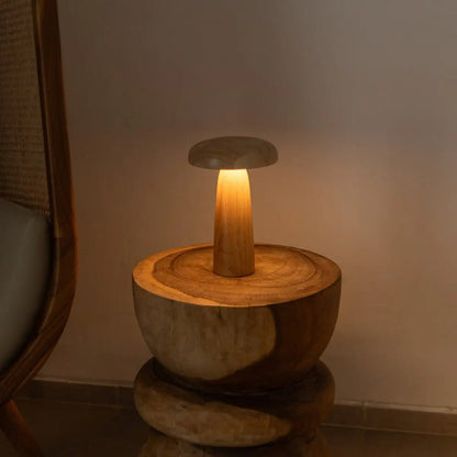 Wooden Table Lamp Light Brown | Cordless Rechargeable Dimmable