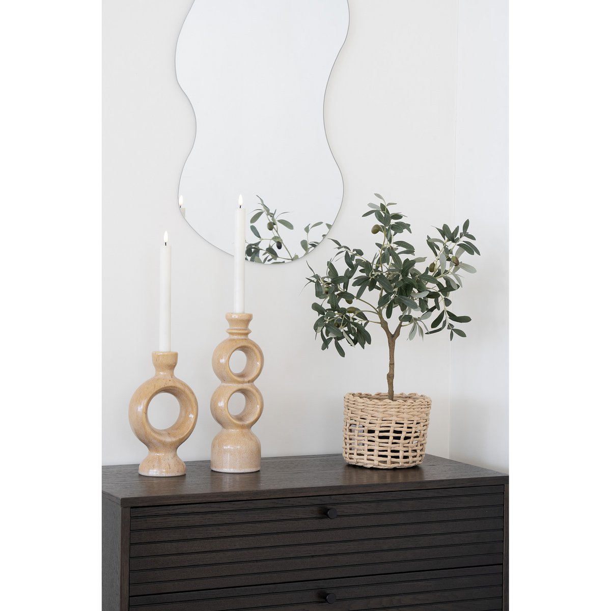 Ceramic Candle Holder - Brown Modern Tea Light Holder, 30cm