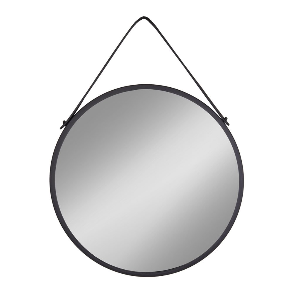 Black Steel Wall Mirror - Modern Round Mirror, 38cm