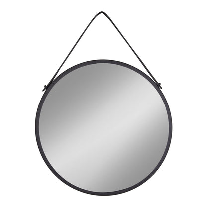 Black Steel Wall Mirror - Modern Round Mirror, 38cm