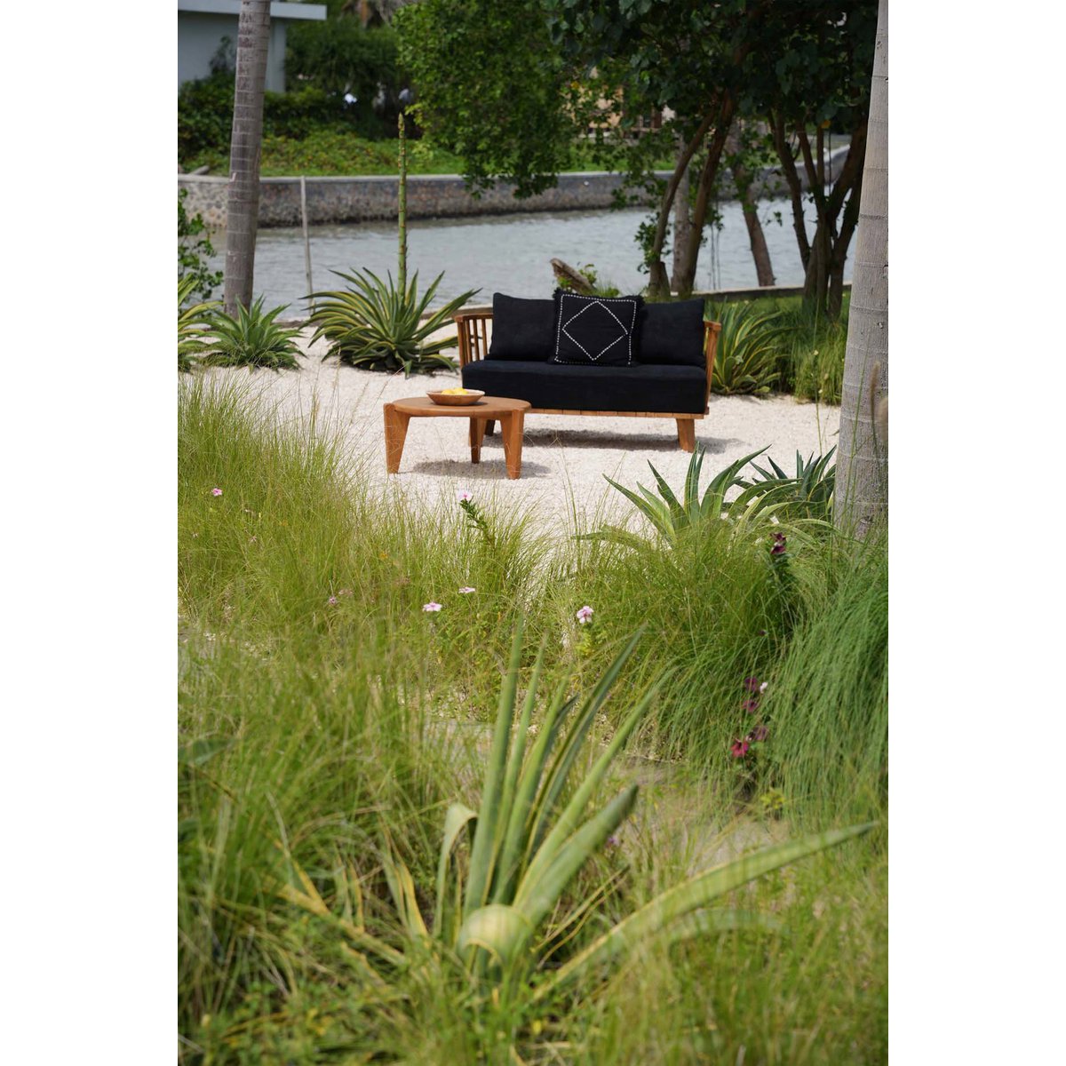 Recycled Teak Two Seater Sofa - Natural Black Finish