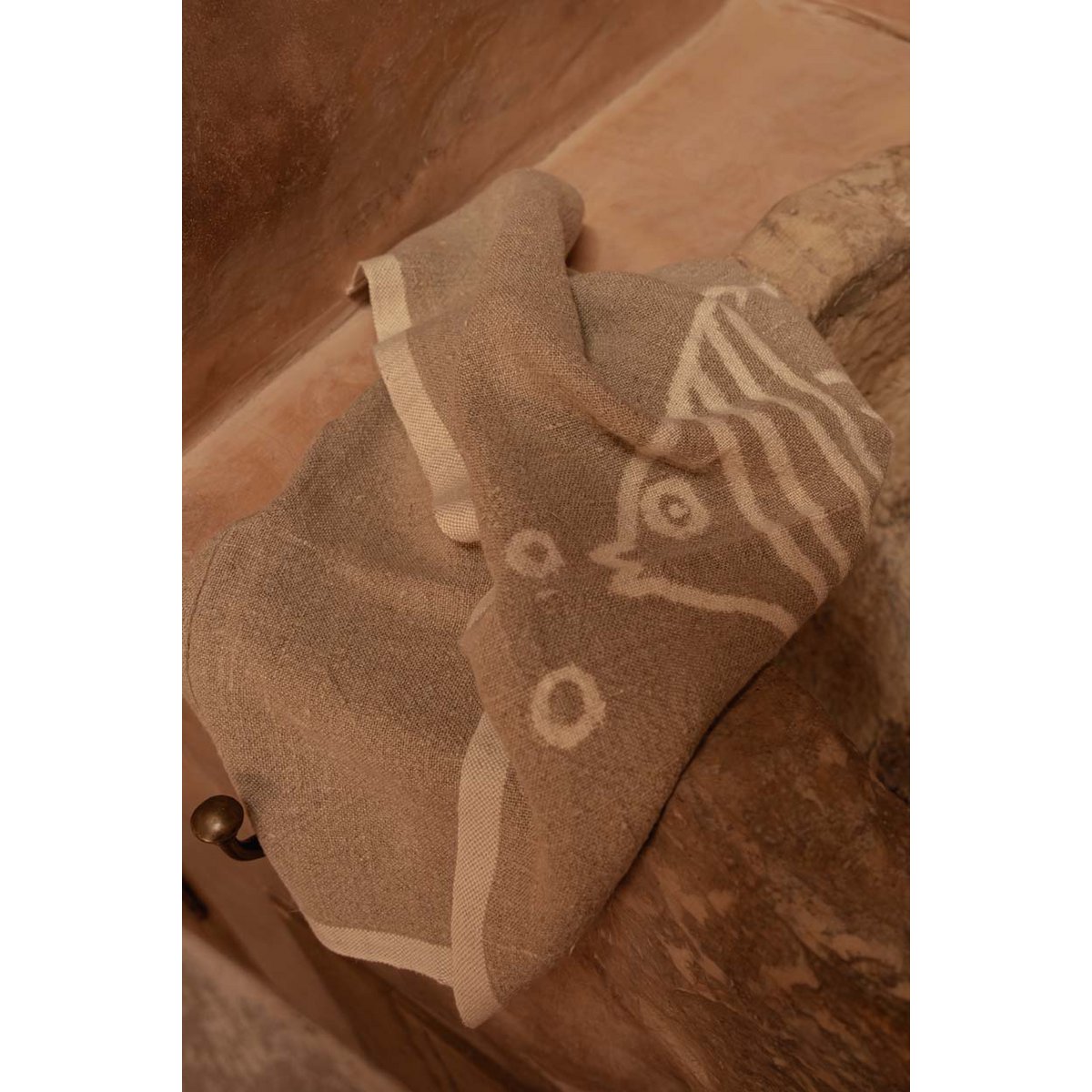 Linen Kitchen Towel - Natural White Fish Design - 50x70