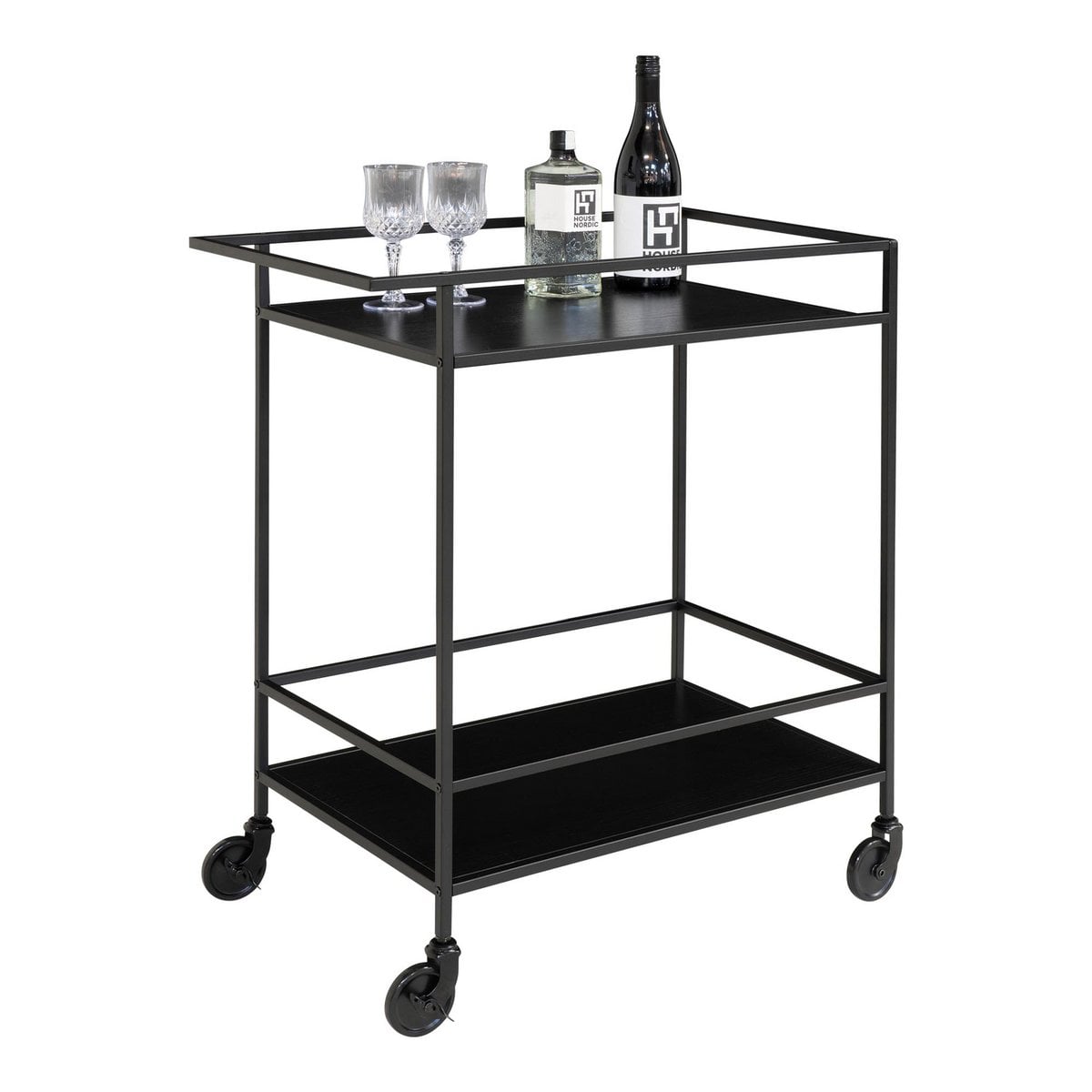 Steel Bar Trolley - Black Modern Serving Cart, 68x40x79cm
