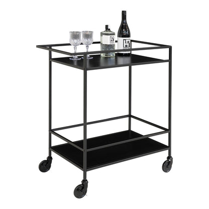 Steel Bar Trolley - Black Modern Serving Cart, 68x40x79cm