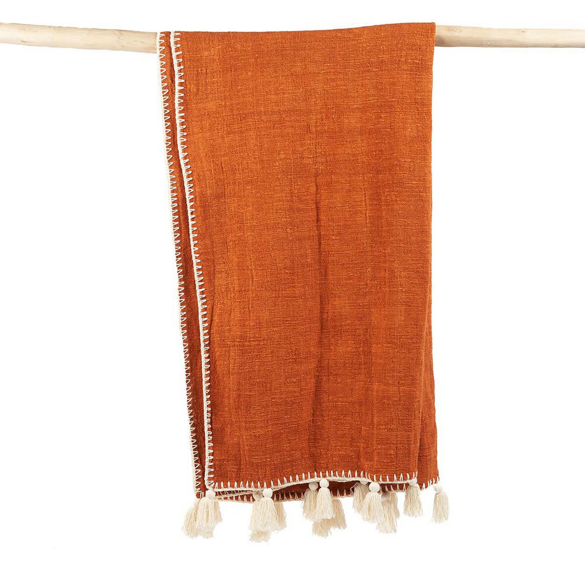 Terracotta Stitch Bed Throw - Textured Woven Cotton, 130x170cm