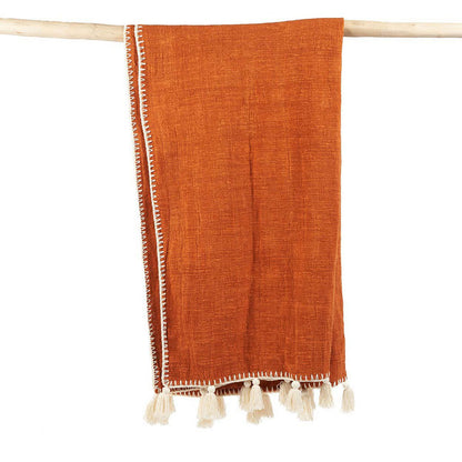 Terracotta Stitch Bed Throw - Textured Woven Cotton, 130x170cm