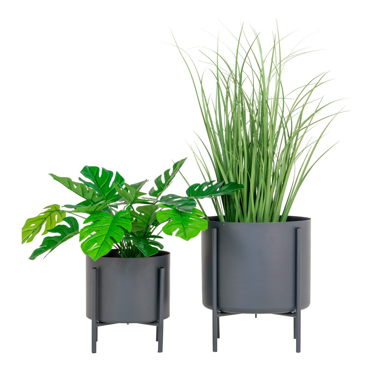 Steel Flowerpots - Modern Grey Planter Set - Indoor/Outdoor, 2 Sizes