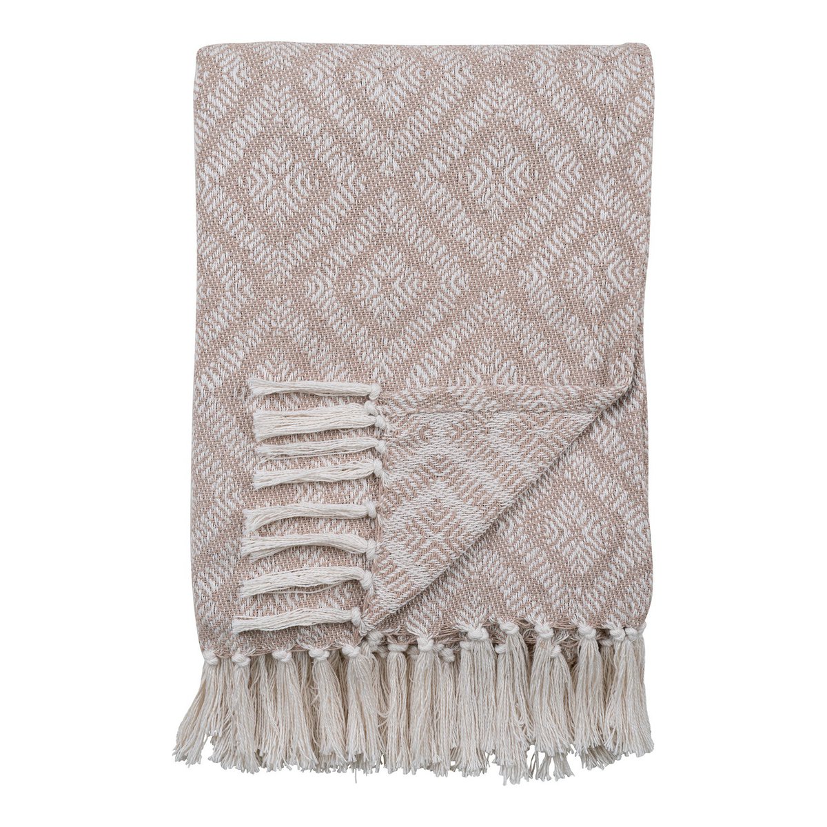 Karierte Decke - Elfenbein/Beige, 100 % recycelte Baumwolle, 130x160 cm