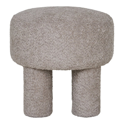 Light Grey Footstool Pouf - Modern Round Ottoman, 43cm