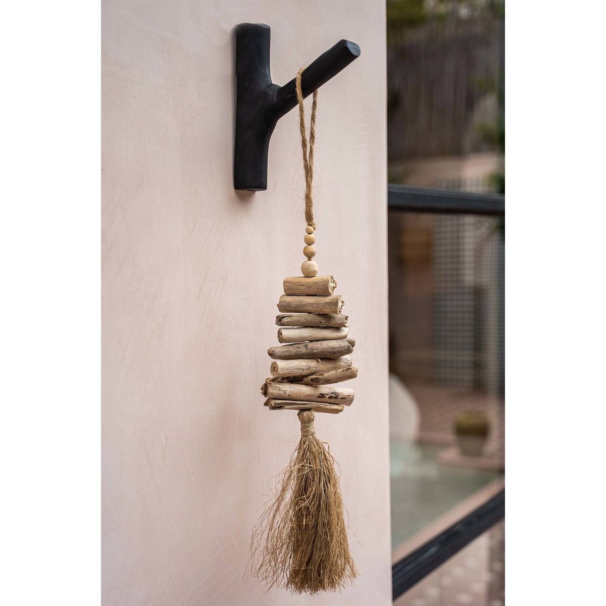 Teak Wall Hook - Black Coastal Style Clothing Hanger