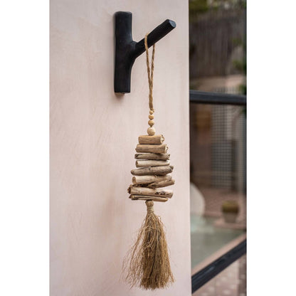 Teak Wall Hook - Black Coastal Style Clothing Hanger