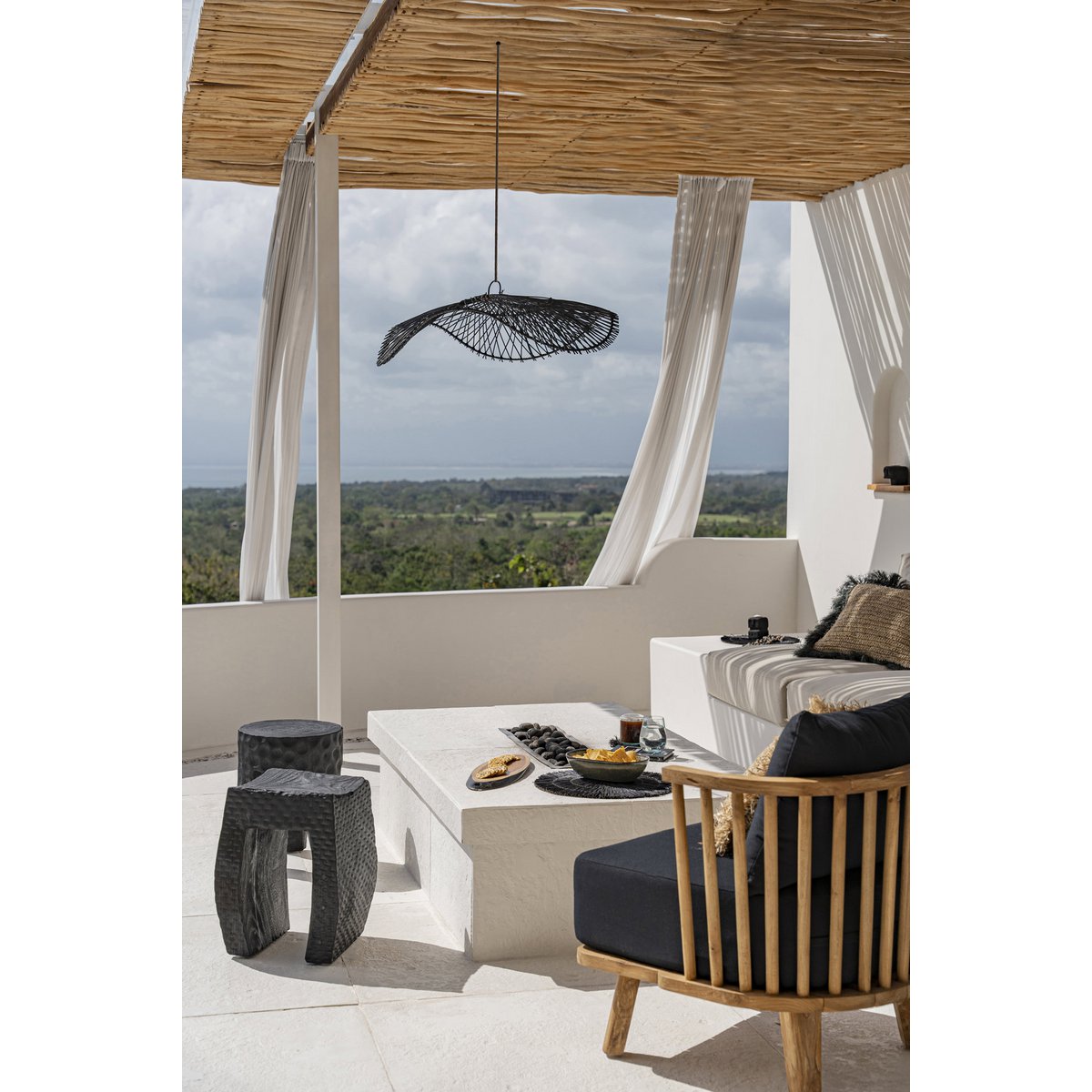Suar Wood Stool - Black Montano Accent Stool for Indoor Spaces