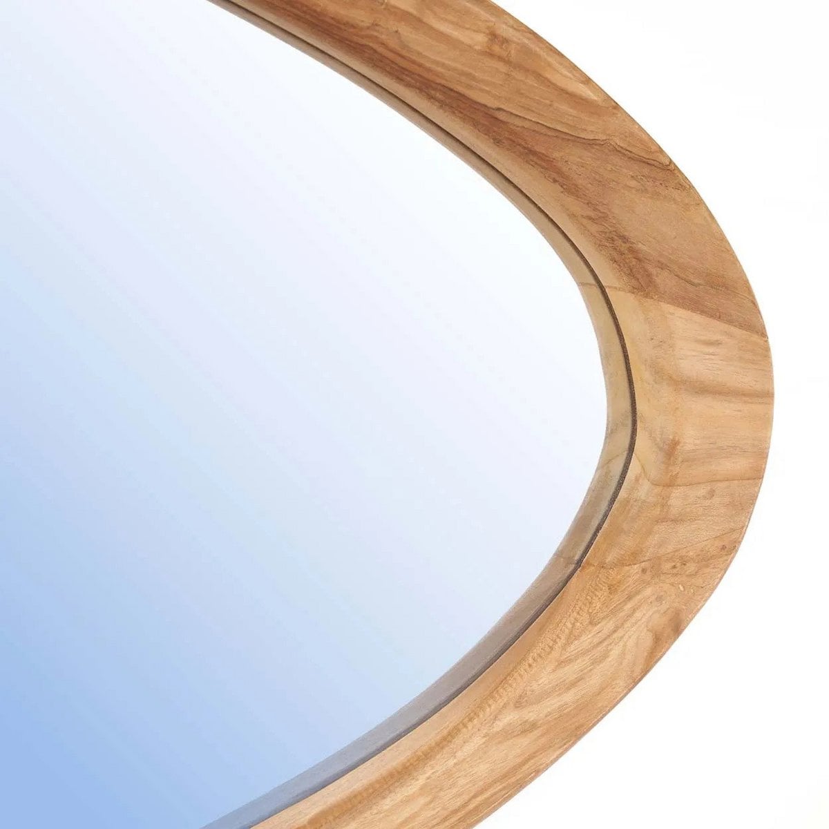 Teak Wall Mirror - Organic Shape, Natural Wood Frame - Large