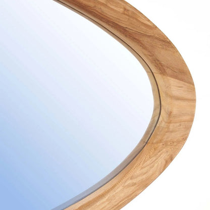 Teak Wall Mirror - Organic Shape, Natural Wood Frame - Large