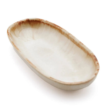 Ceramic Oval Plate – White & Gold Decorative Plate, Small