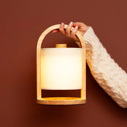 River Light Brown Wooden Rechargeable Lamp | Linen Blend, Versatile & Up to 100 Hours of Battery Life