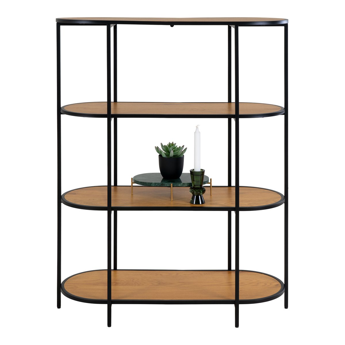 Shelving Unit Oak Look & Black - 4-Tier Modern Display Shelf, 85cm