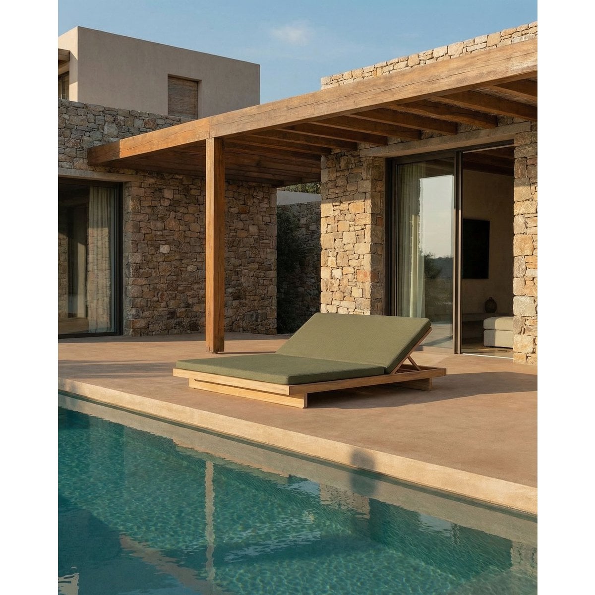 Reclaimed Teak Double Sunbed - Green Alga Outdoor Daybed