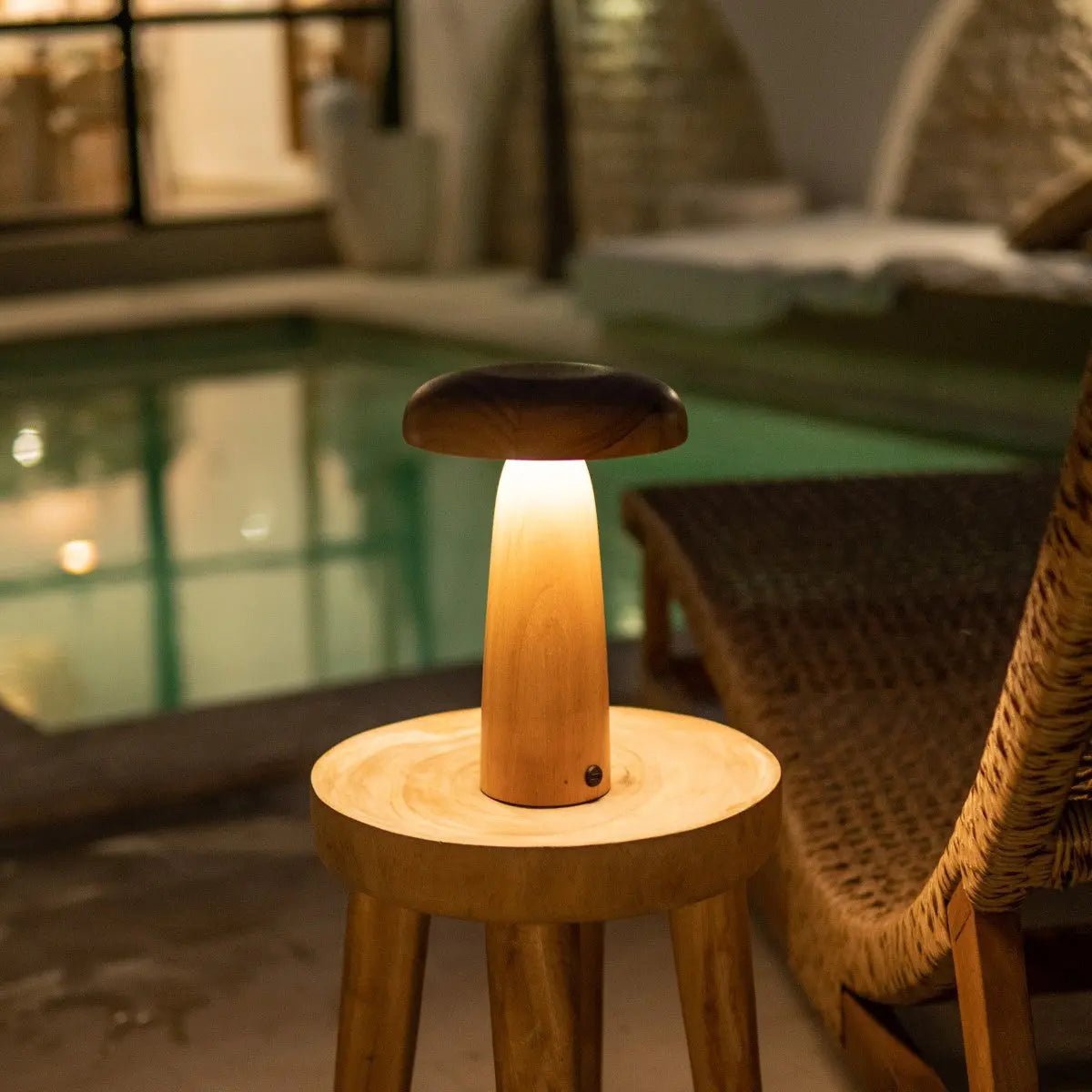 Wooden Table Lamp Light Brown | Cordless Rechargeable Dimmable