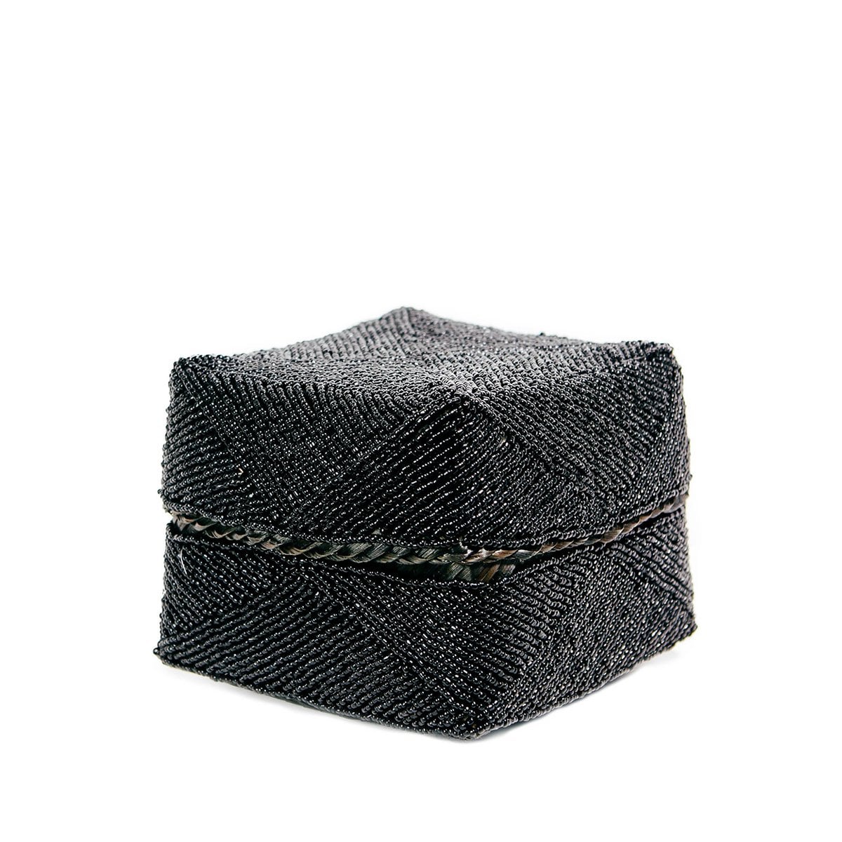 Rattan Storage Basket - Black Beaded Basket, Medium Size