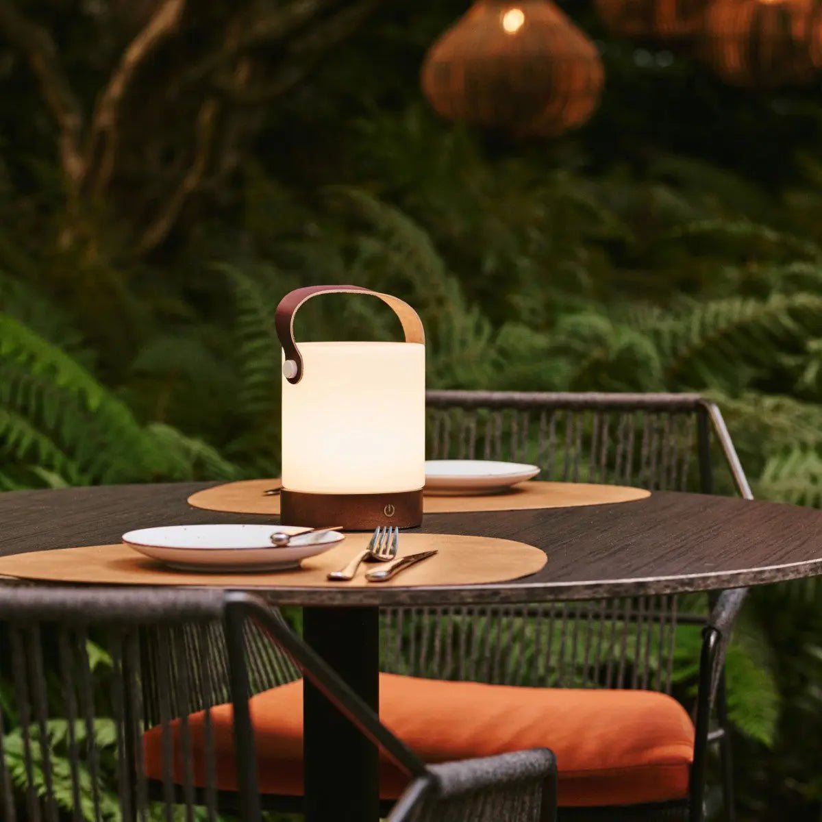 Avery Dark Brown Rechargeable Wooden Table Lamp | Leather Strap, Cordless & Dimmable