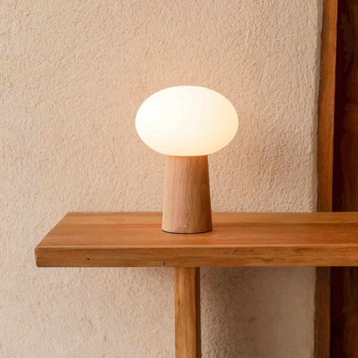Max Light Brown Wooden Cordless Table Lamp | Rechargeable, Glass & Sustainable Design