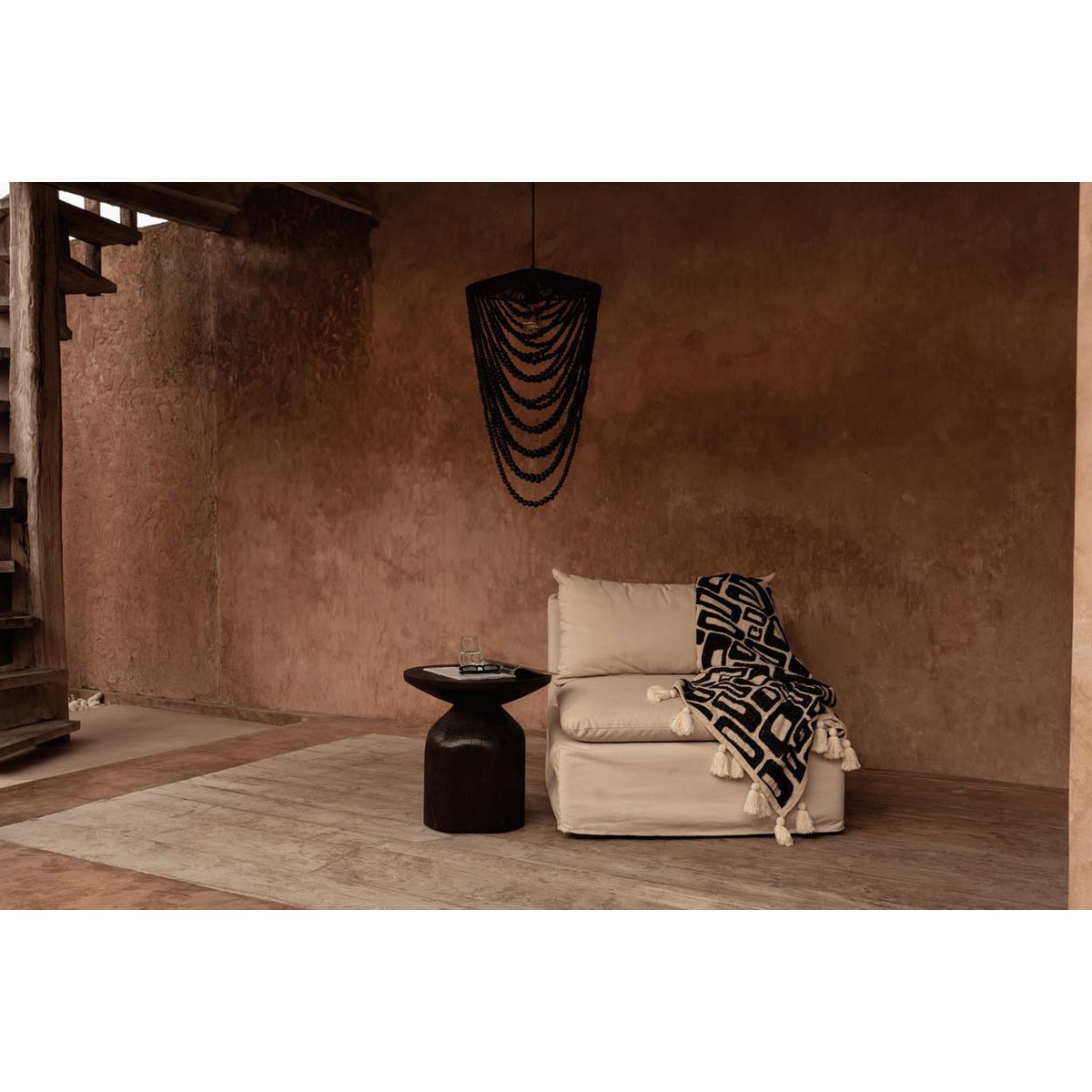 Wooden Bead Chandelier - Black - Large