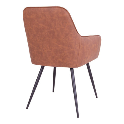 PU Leather Dining Chairs - Brown Steel Frame, Set of 2