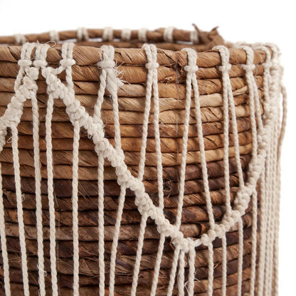 Natural Fiber Storage Basket - Large Macrame Woven Basket, Blanco