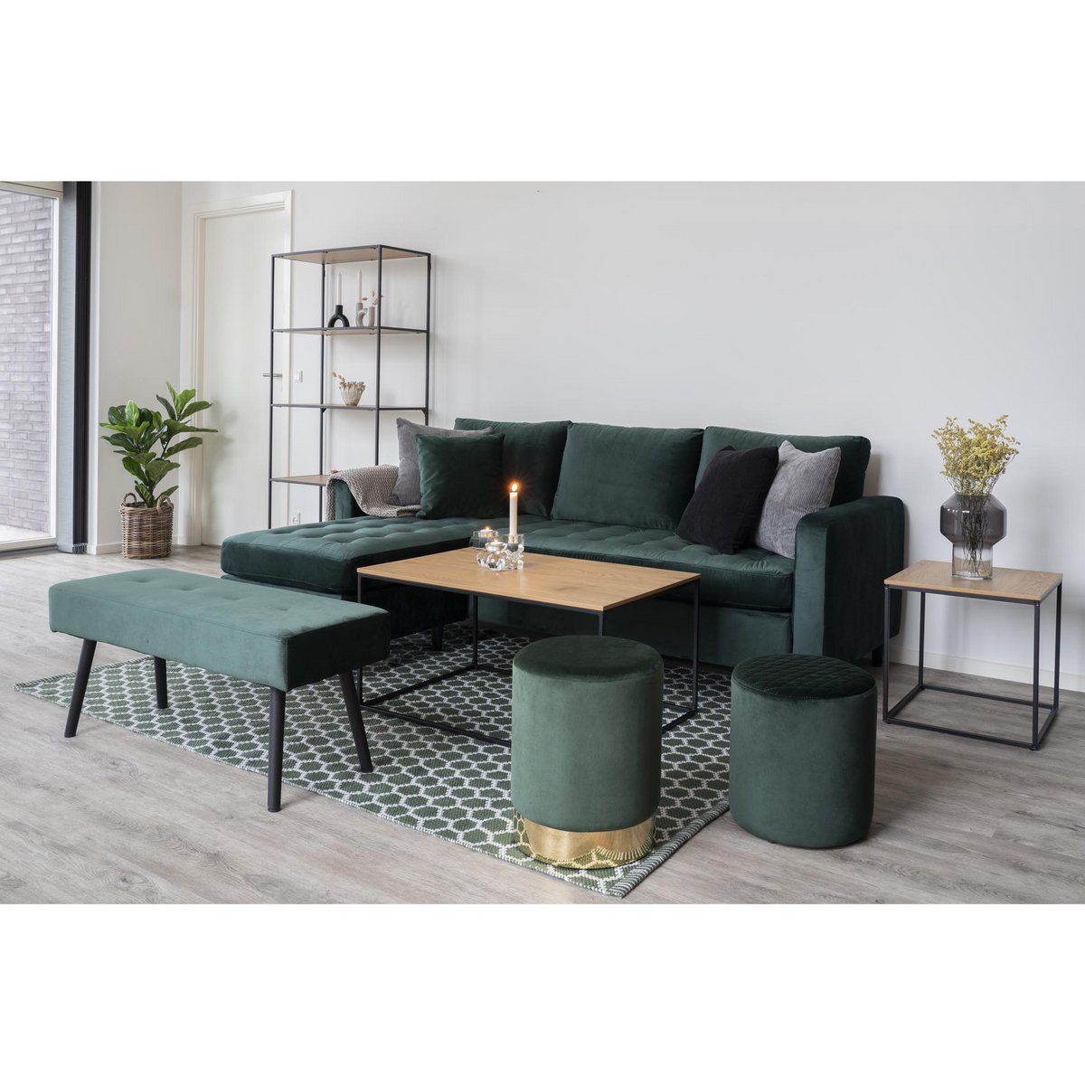 Oak Look Coffee Table - Black Metal Frame, 60x90cm
