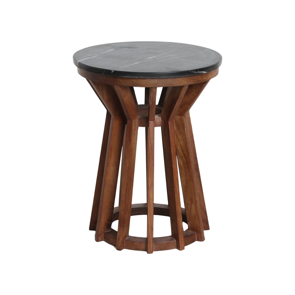 Marble Side Table - Black Mango Wood Accent Table, 40x40x50 cm