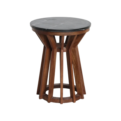 Marble Side Table - Black Mango Wood Accent Table, 40x40x50 cm
