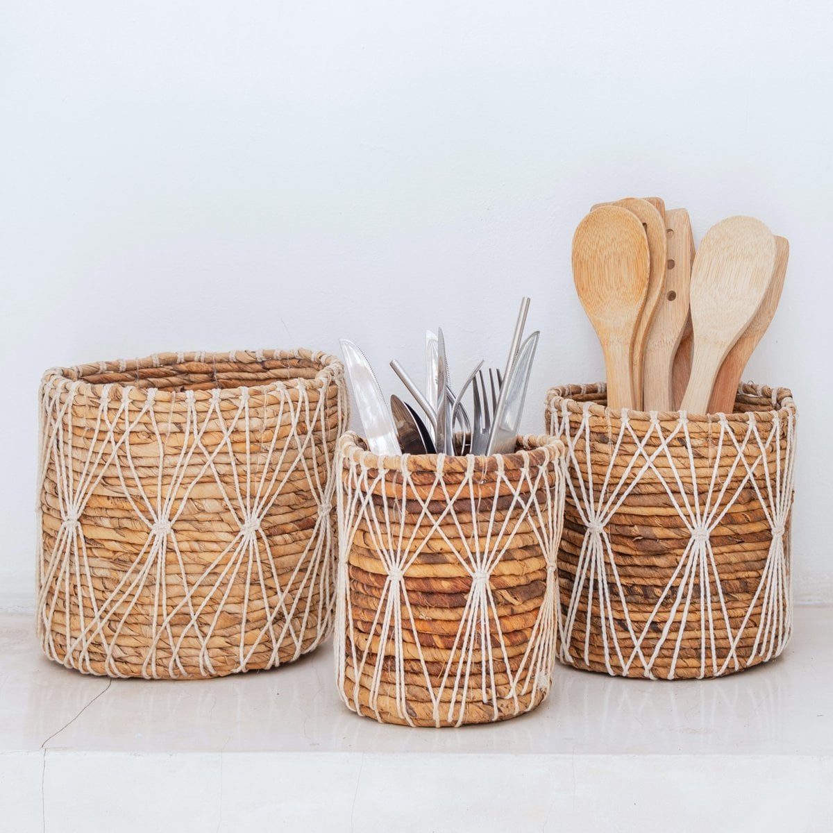 Banana Fibre Plant Basket – Handwoven Storage Basket with Macramé Detail