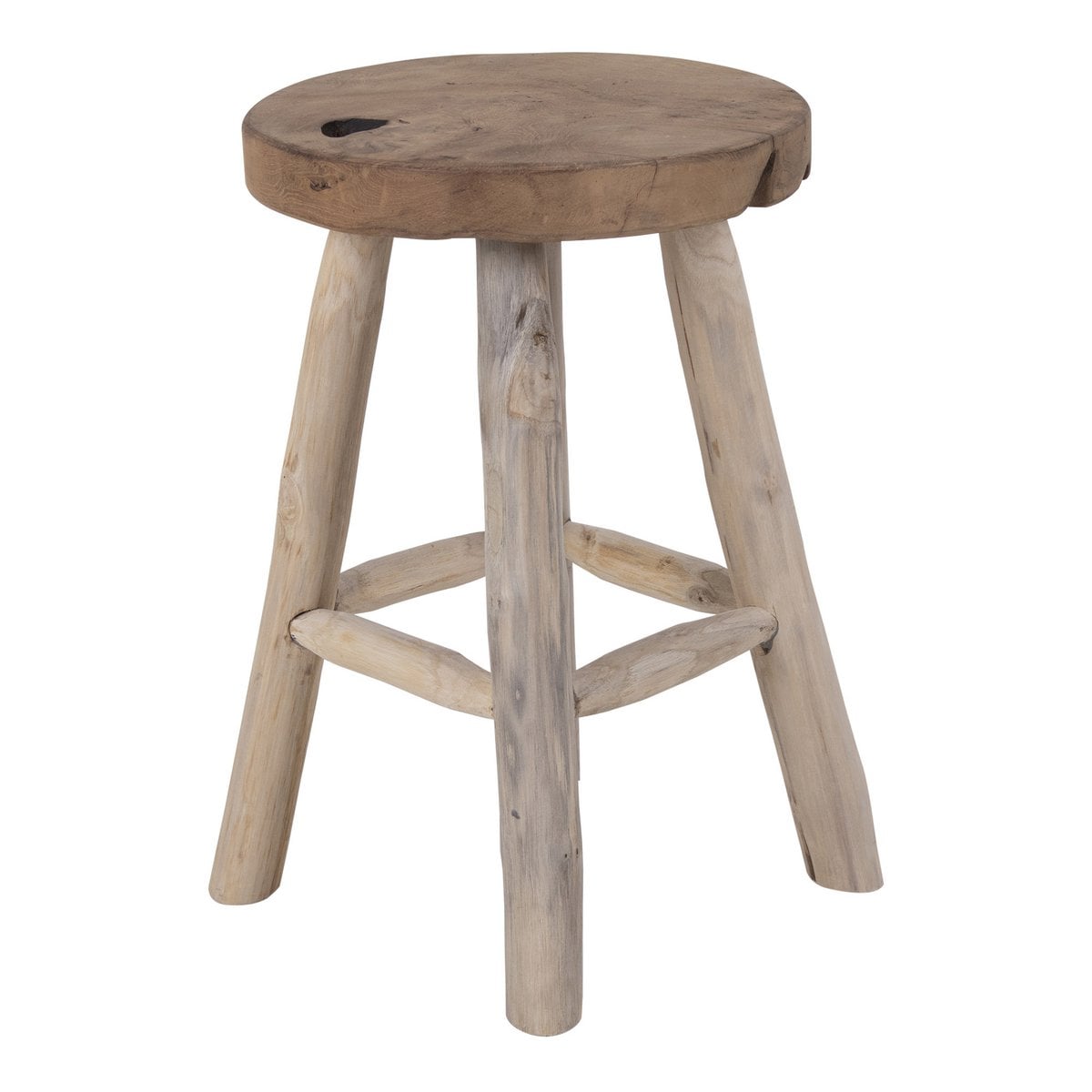 Teak Stool Natural - Badia - Round Accent Table or Seat, 30x45 cm