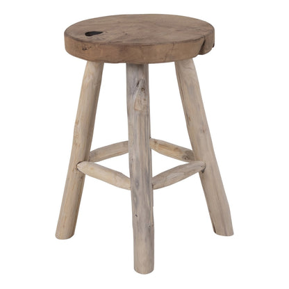 Teak Stool Natural - Badia - Round Accent Table or Seat, 30x45 cm