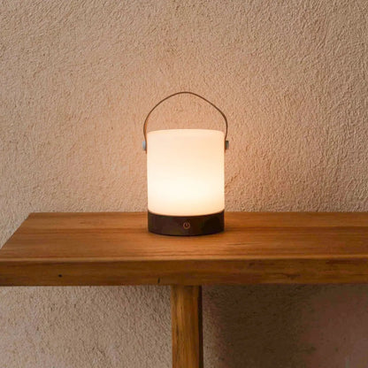 Avery Dark Brown Rechargeable Wooden Table Lamp | Leather Strap, Cordless & Dimmable